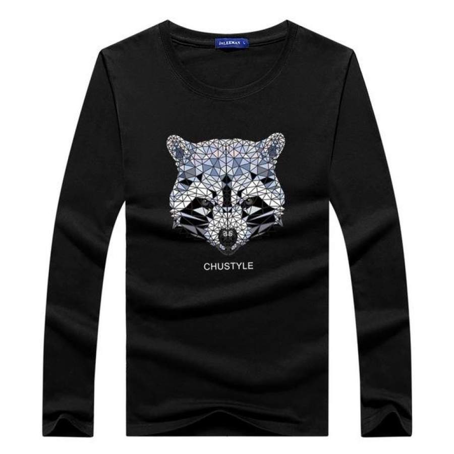 Autumn casual cotton t-shirt geometric long sleeved t shirt o neck print men 3D Fox