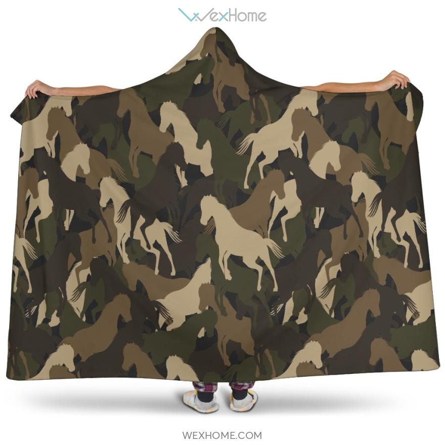 Horse Camo Camouflage Pattern Hooded Blanket