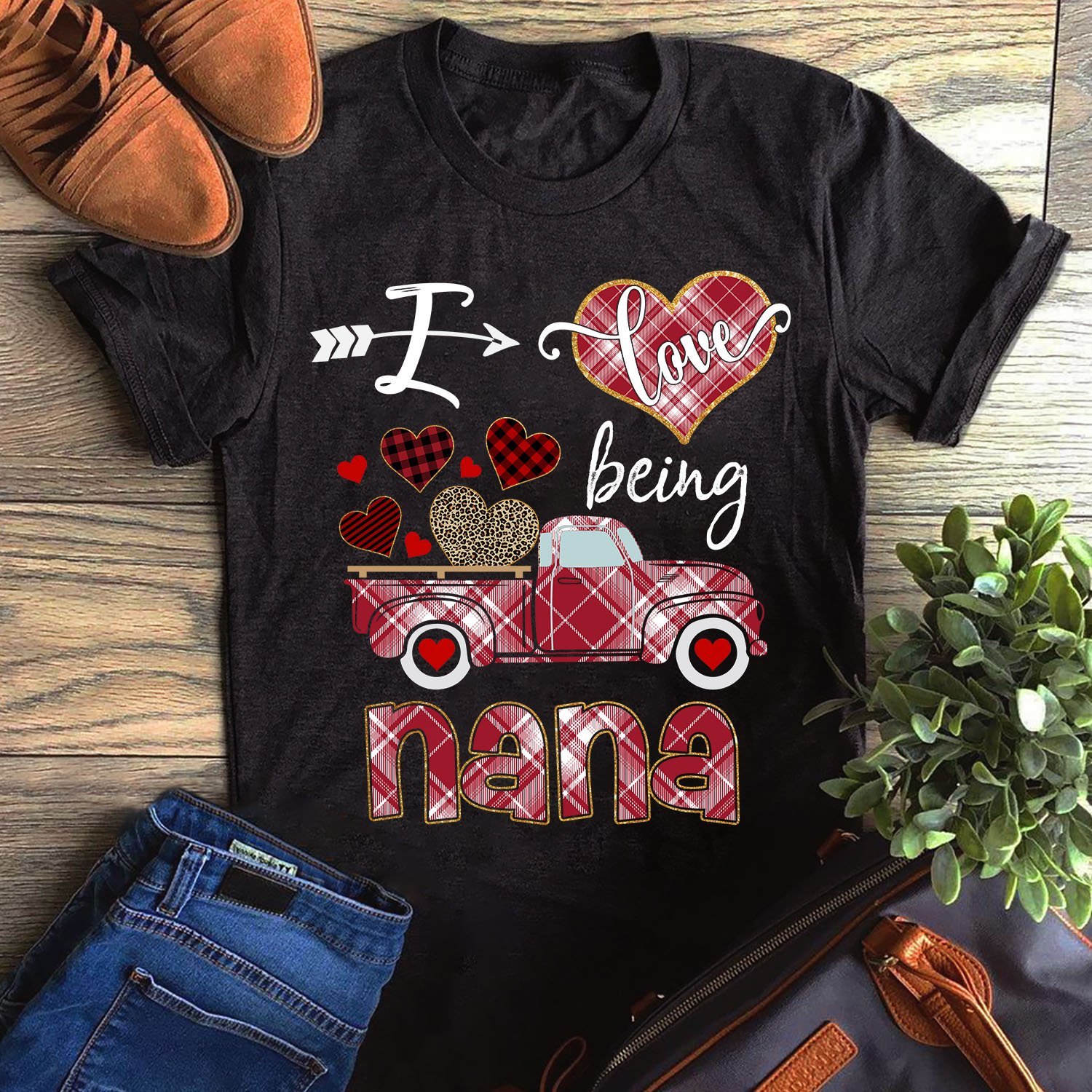 Buffalo Plaid I Love Being Nana Heart Leopard Family Unisex T-Shirt Hoodie Sweatshirt Plus Size S-5Xl