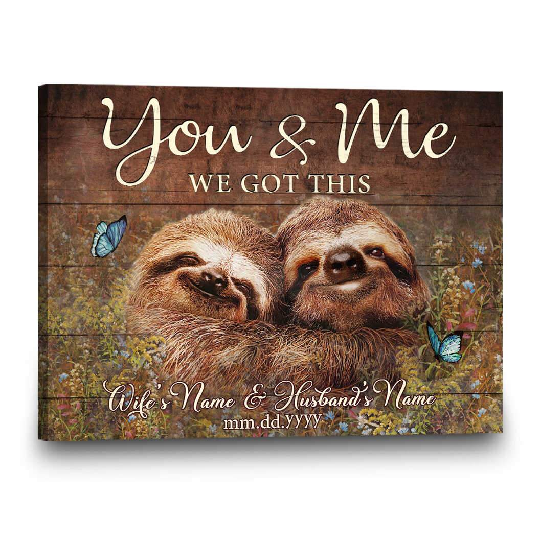 Stunning Gift Sloth Custom Name And Date Canvas Animal Wall Print Art Decor Gift Idea For Wedding