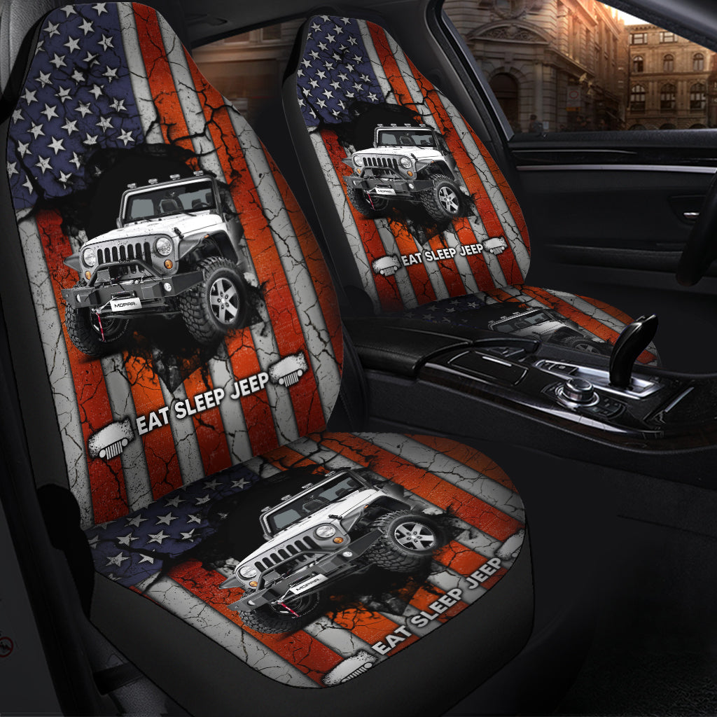 Eat Sleep Jeep American Flag Premium Custom Car Seat Covers Decor Protectors