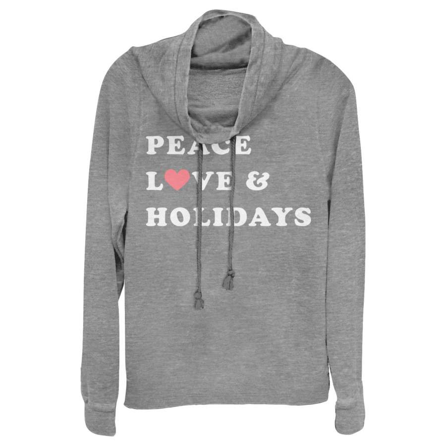 CHIN UP Junior’s Christmas Peace & Love Cowl Neck Sweatshirt