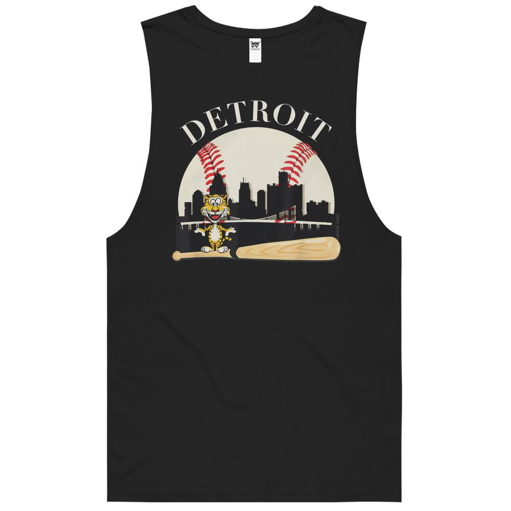 Detroit Baseball Tshirt Tiger Mascot And Skyline Design Tank Top