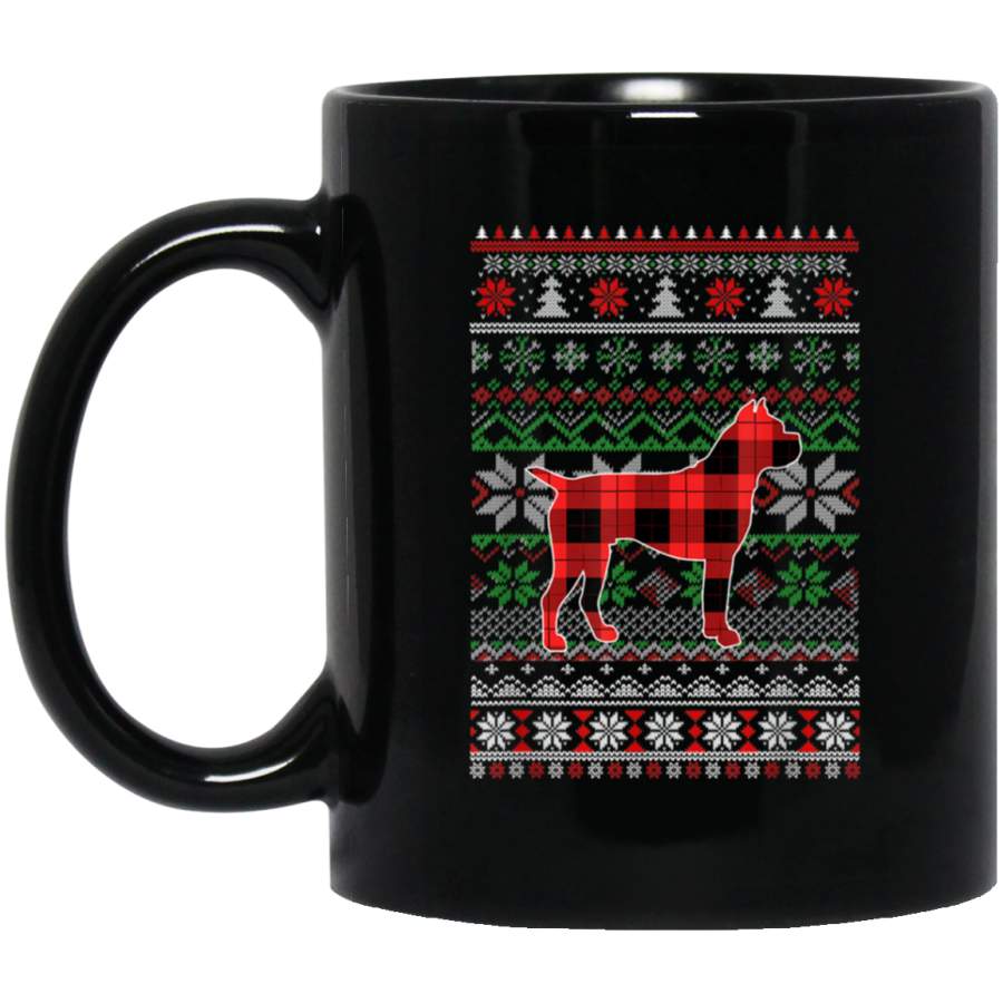 Boxer Red Plaid Ugly Christmas Sweater Funny Gifts 11 oz 15 oz Mug Black