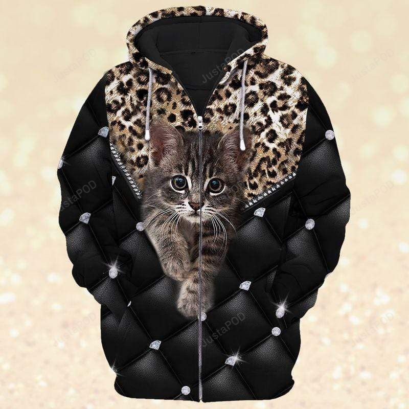 Cute Kitten Diamond Leopard leather Pattern Cat Hoodie 3D