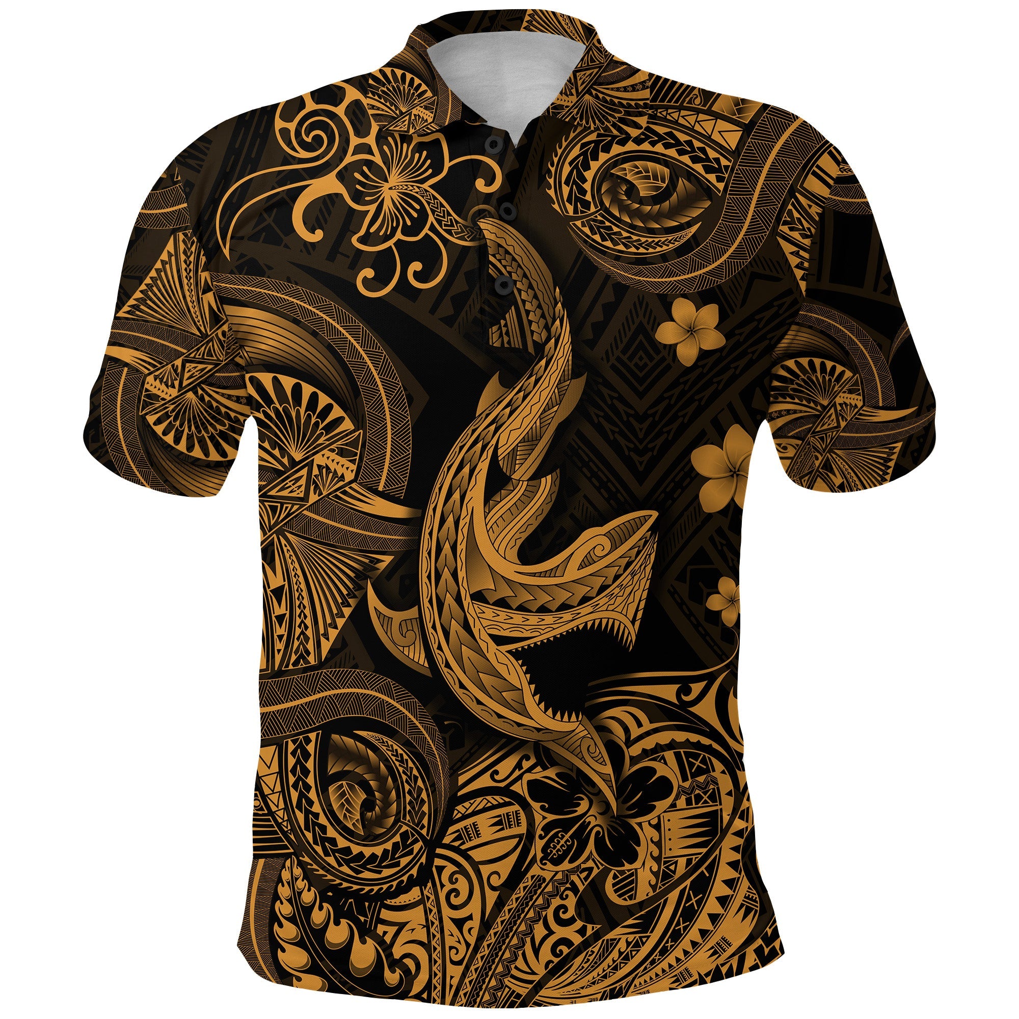 (Custom Personalised) Hawaii Angry Shark Polynesian Polo Shirt Unique Style – Gold Lt8