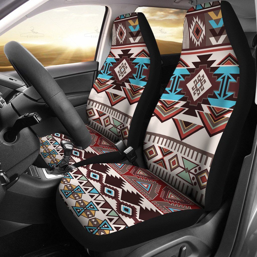 Brown Boho Chic Bohemian Aztec Car Seat Covers Pair, 2 Front Seat Covers, Seat Cover For Car, Car Seat Protector, Car Accessory