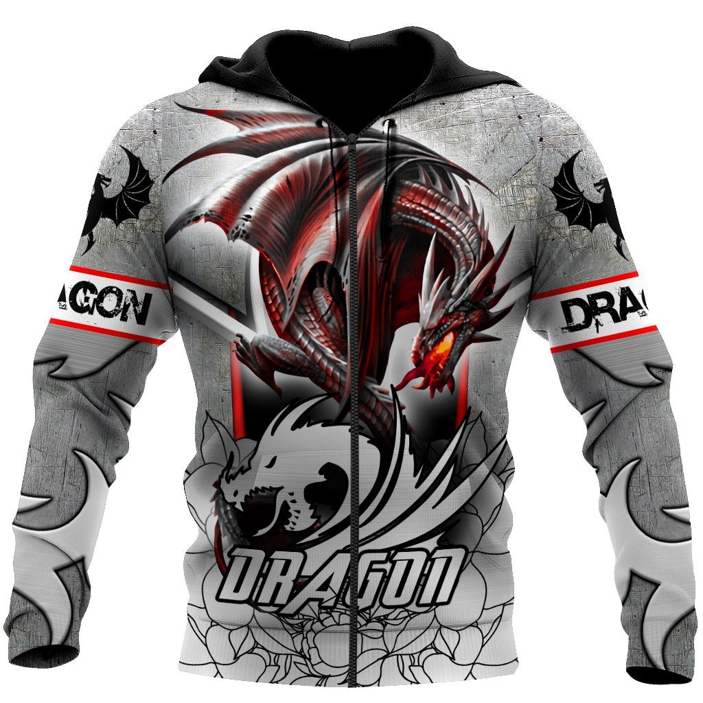 Red Dragon On Fire Zip Up Hoodie Shirt For Men And Women