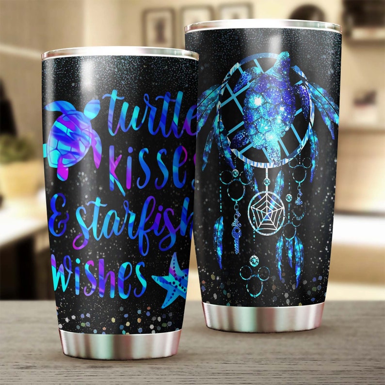 Turtle Kisses And Starfish Wishes Tumbler-Unique Tumbler-Birthday Christmas Gift For Turtle Lover