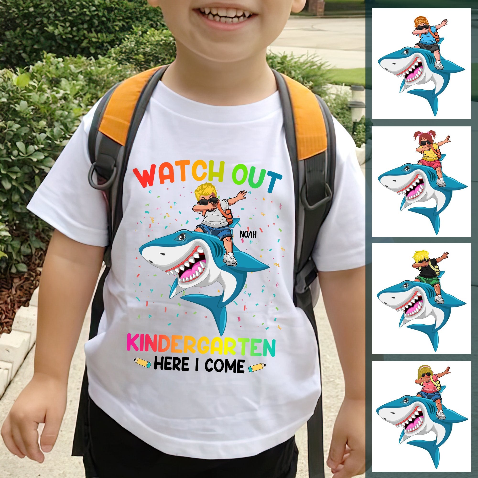 Customized Youth Tshirt Watch Out Kindergarten Here I Come With Shark Custom Gift Cotton Plus Size