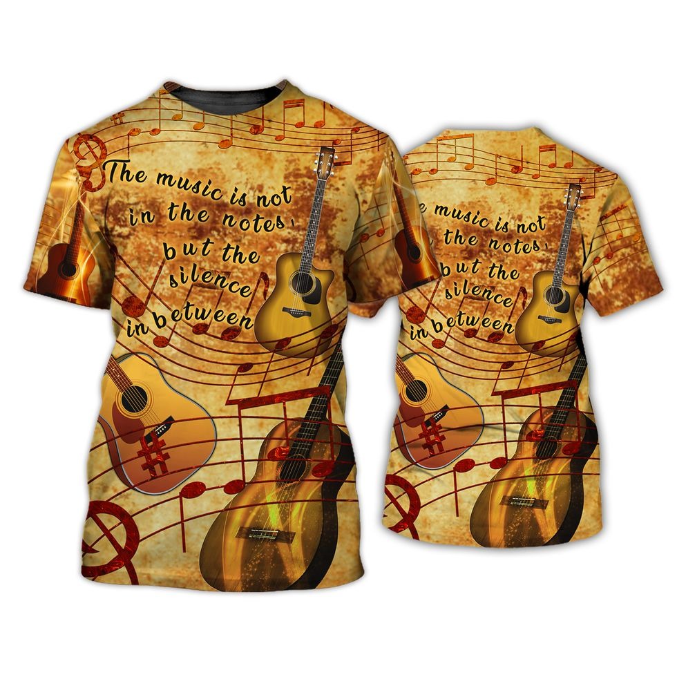 Guitar The Music Is In The Silence 3D Tshirt, 3D All Over Print Guitar Shirt