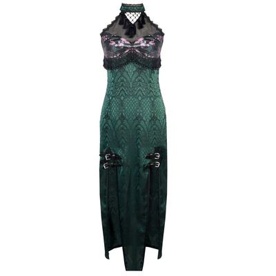 Blood Supply Original Design Summer Dress Snake Halter Neck Mesh Patch New Sexy Dress Gothic Cheongsam High Slit Dress Vestido alx