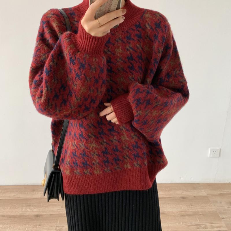 Autumn Winter Fashion Woman Plaid Casual Pullover O Neck Women’s Loose Slim Tees Warm Sweater Knitted Top Soft Gentle Retro alx