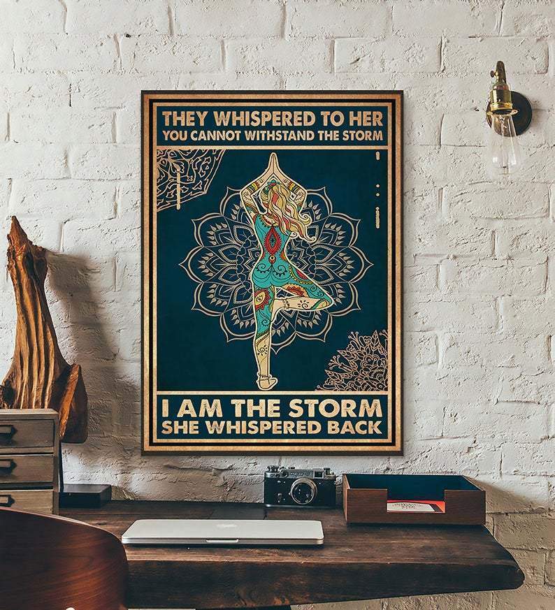 Yoga Canvas They Whispered To Her You Cannot Withstand The Storm Wall Art Positive Motivational Uplifting Encouragement Gifts For Women Teens – Inspirational Quote Wall Art – Yoga Wall Decor