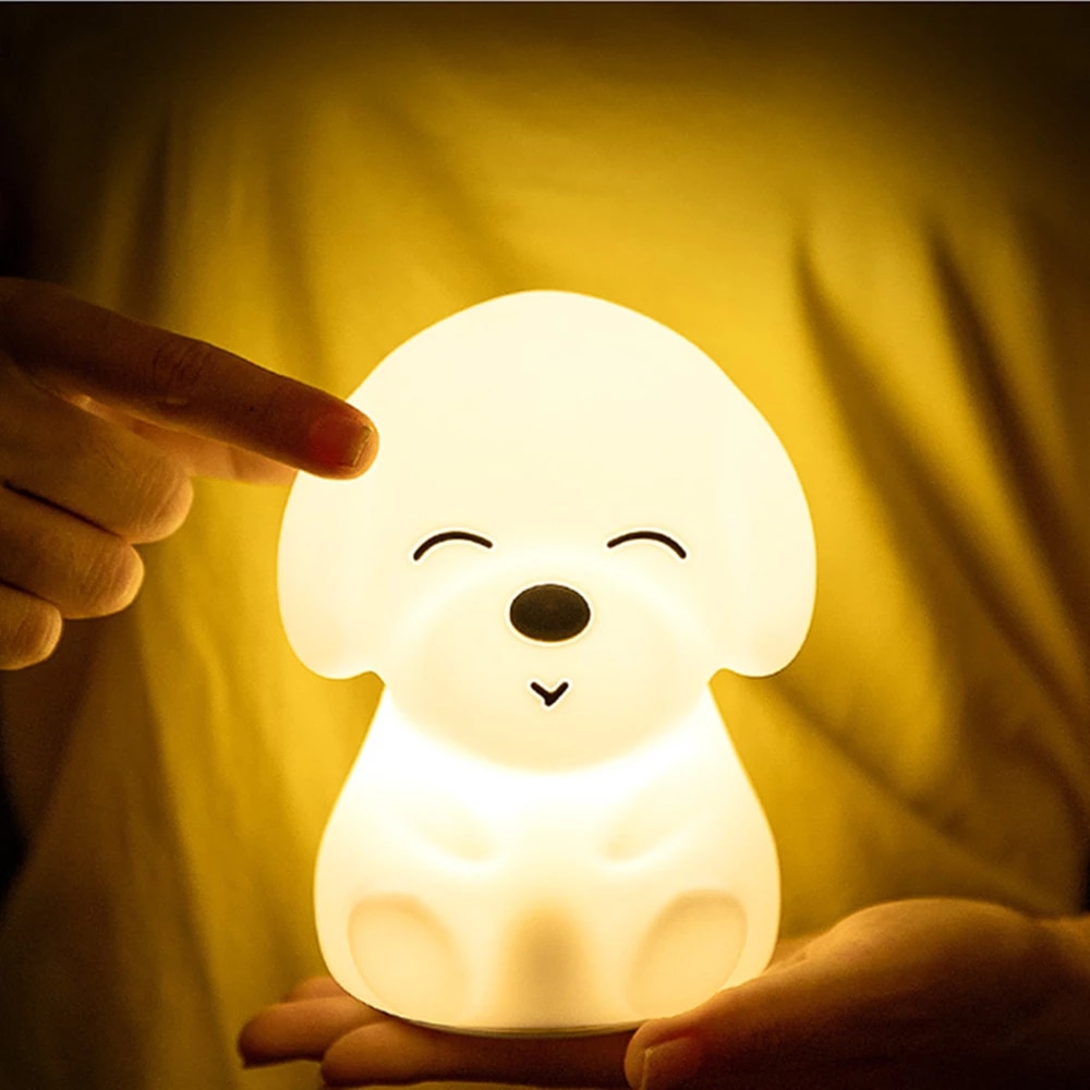 Dog LED Night Light Touch Sensor Remote Control 16 Colors Dimmable USB Rechargeable Silicone Puppy Lamp for Children Baby Gift alx