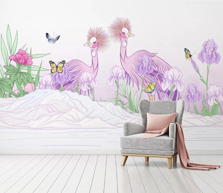 3D Purple Animal Floral Wall Mural Wallpaper 1378