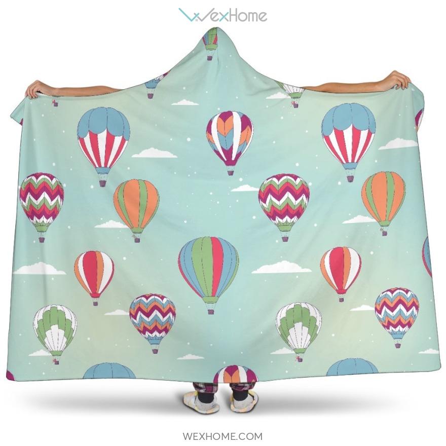 Hot Air Balloon Design Pattern Hooded Blanket