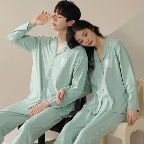 Unisex Cotton Sleepwear Set New Women Men Autumn Winter Loose Couples Pajamas Set Lovers Nightgown Plain Pijamas Men Home Cloth alx