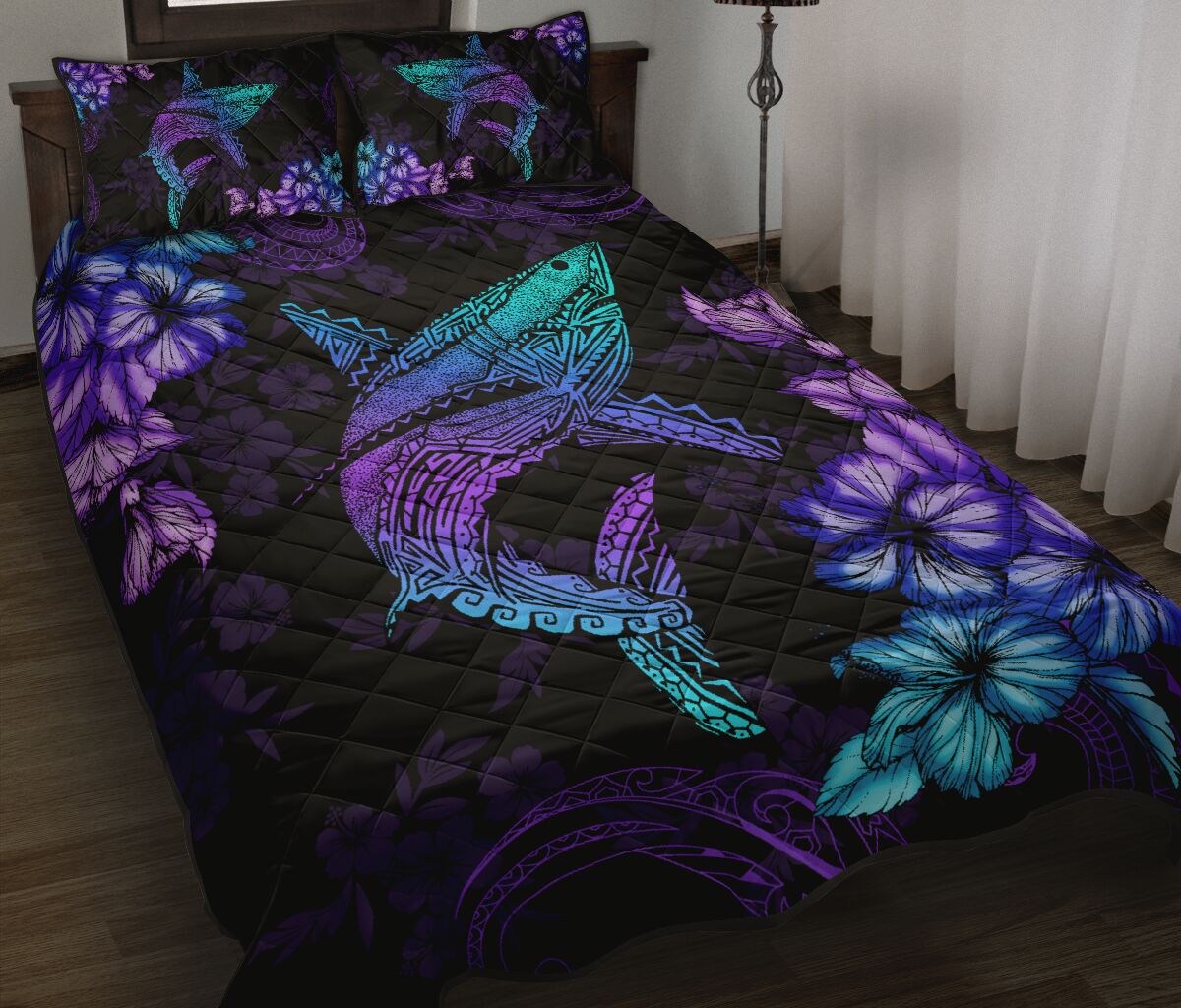 Tropical Flower Shark  Quilt Set 0622