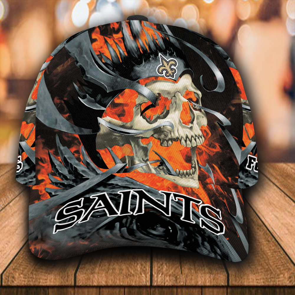 Personalized New Orleans Saints Fire Skull All Over Print 3D Baseball Cap