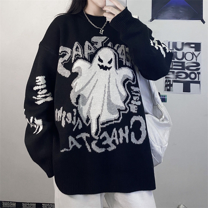 2022 Retro sweater dark style Harajuku style student letter devil thickening men and women loose retro knit sweater Korean top alx