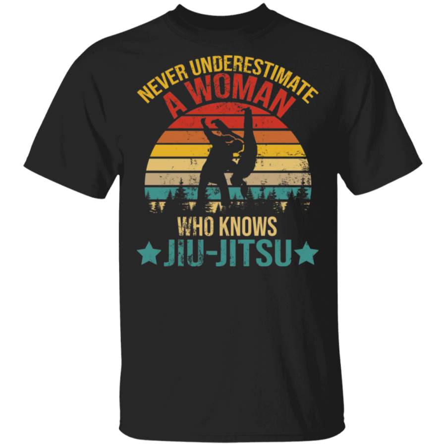 Vintage Retro Never Underestimate A Woman Jiu Jitsu Matching Shirt For Women Girls Ladies Funny Mom Daughter Gifts T-Shirt