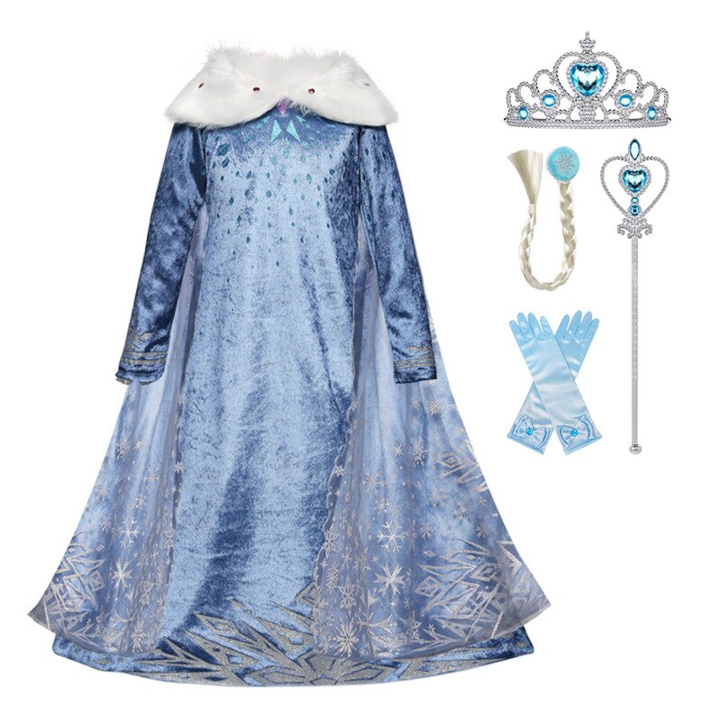 2022 Autumn Girls Frozen Elsa Dress Girl Fashion England Style Princess Dress Winter Kids Cosplay Long Sleeve Toddler Clothes alx