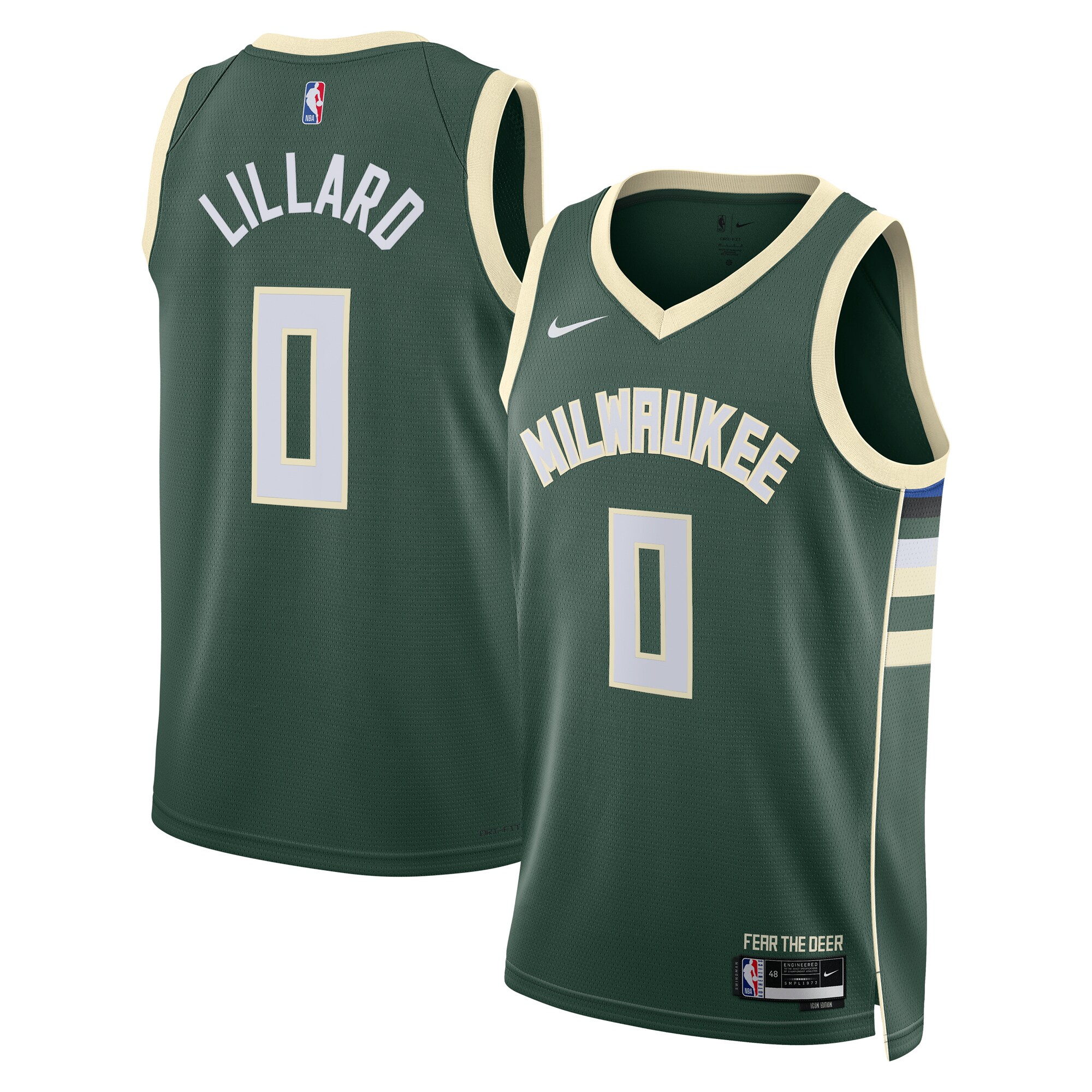 Milwaukee Bucks Icon Edition Swingman Jersey – Hunter Green – Damian Lillard – Unisex