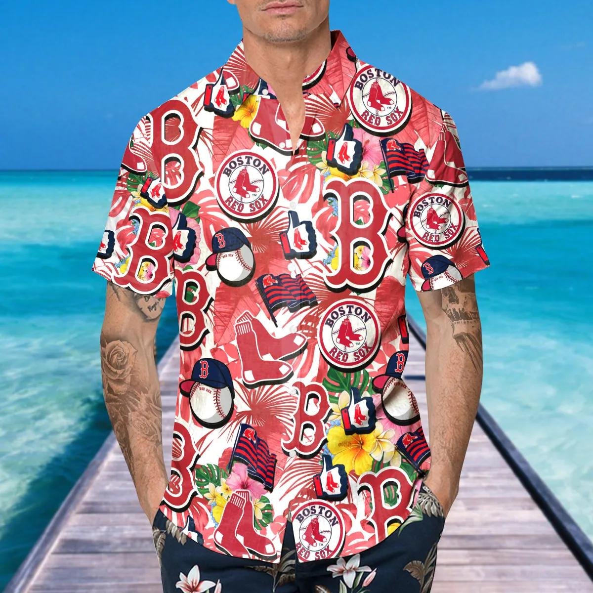 Boston Red Sox Tropical Hawaiian Shirt Collage