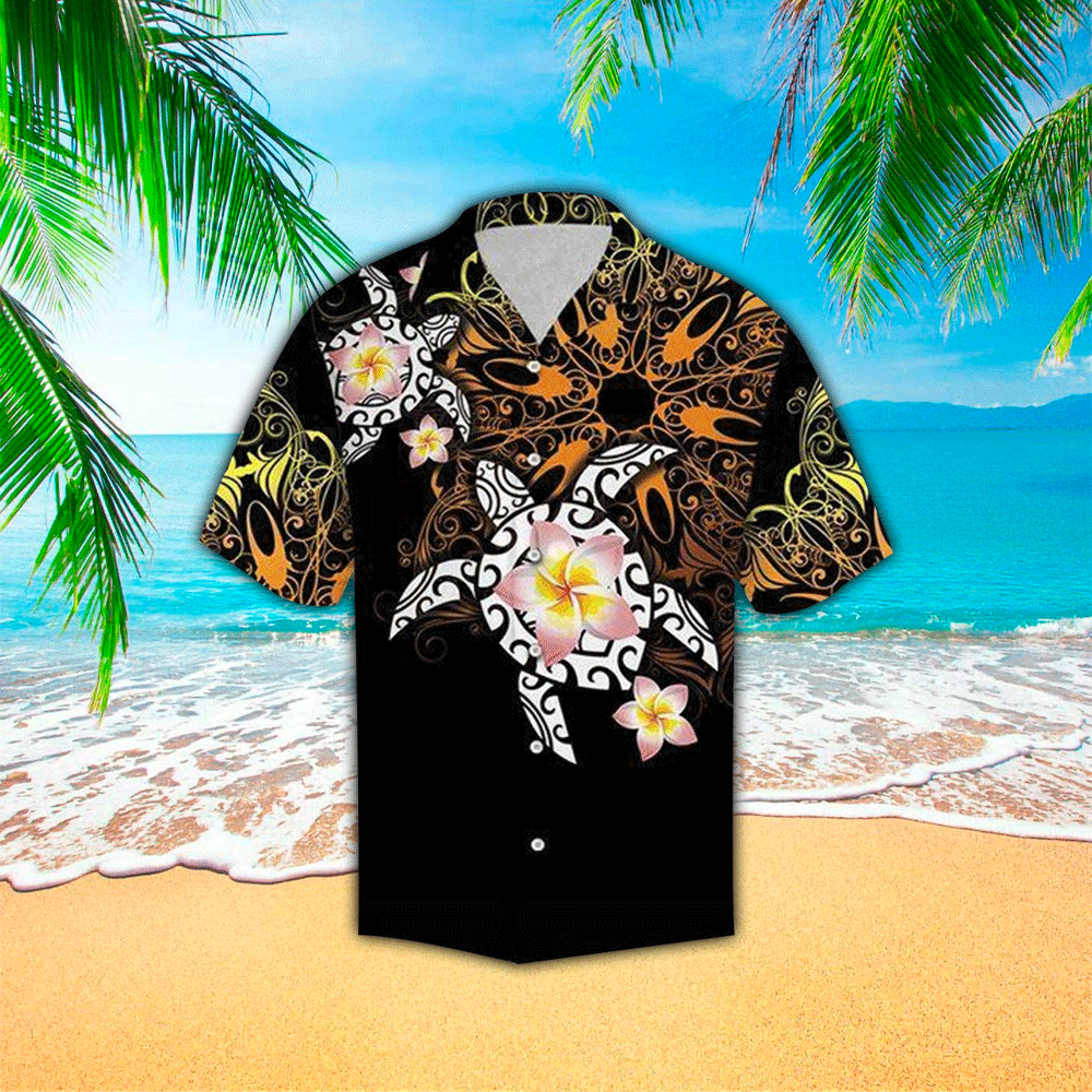 Turtle Floral Print Polyester Hawaii Shirt Ha105686