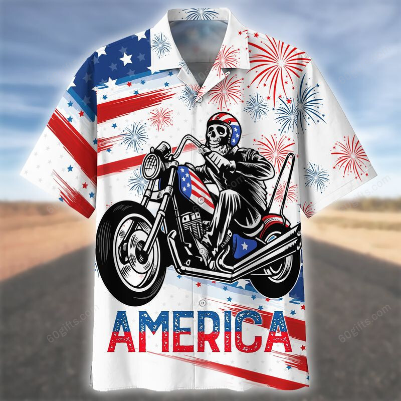 3D Hawaiian Shirt, Hoodie, Zip Hoodie, Hoodie Dress, Sweatshirt Skull Biker Independence Day Usa All Over Print