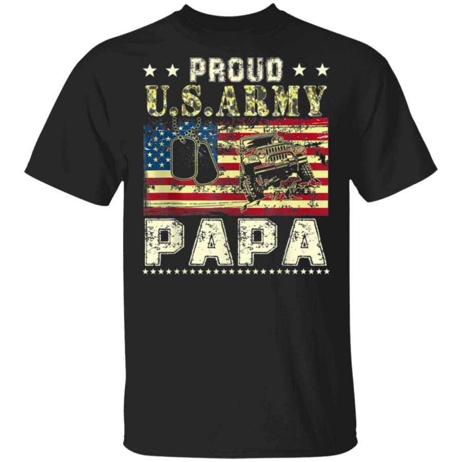 Vintage Jeeps American Flag Proud USArmy Papa Veteran TShirt