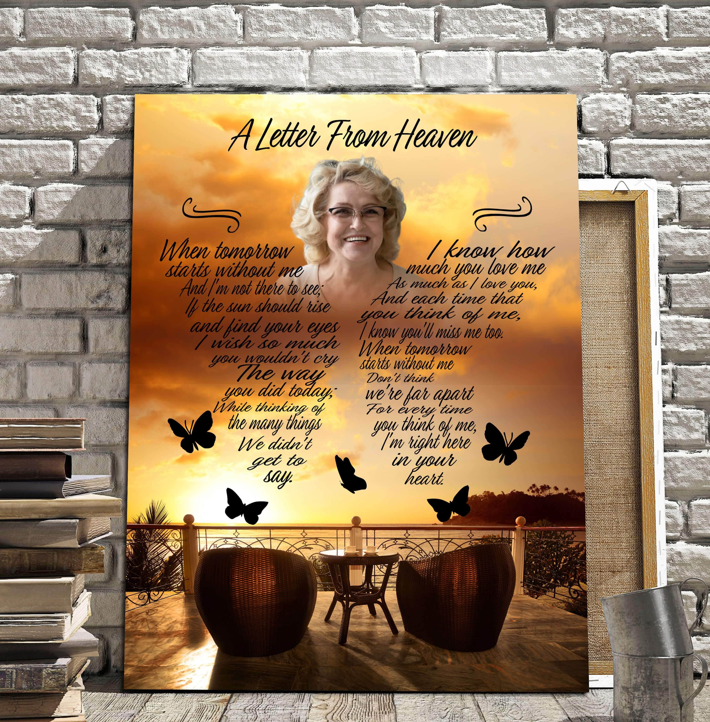 A Letter From Heaven Sunset Reflections Background, Personalized Photo Memorial Poster Canvas, Gift For Family Gift for Remembrance Home Decor Wall Art Visual Art