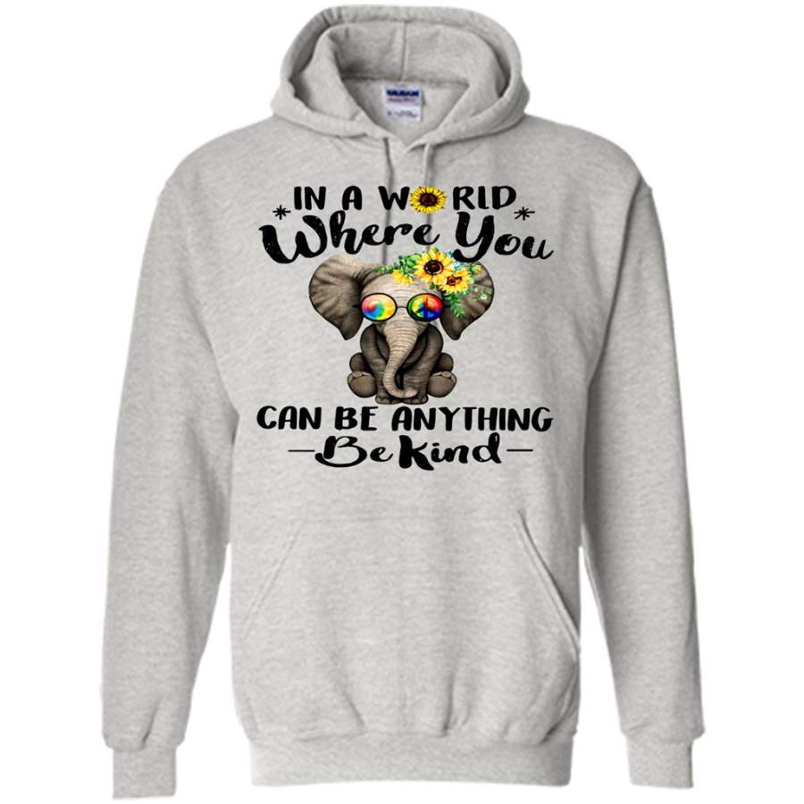 In A World Where You Can Be Anything Be Kind Floral Elephant ,Hippie Peace sign – Gildan Heavy Blend Hoodie