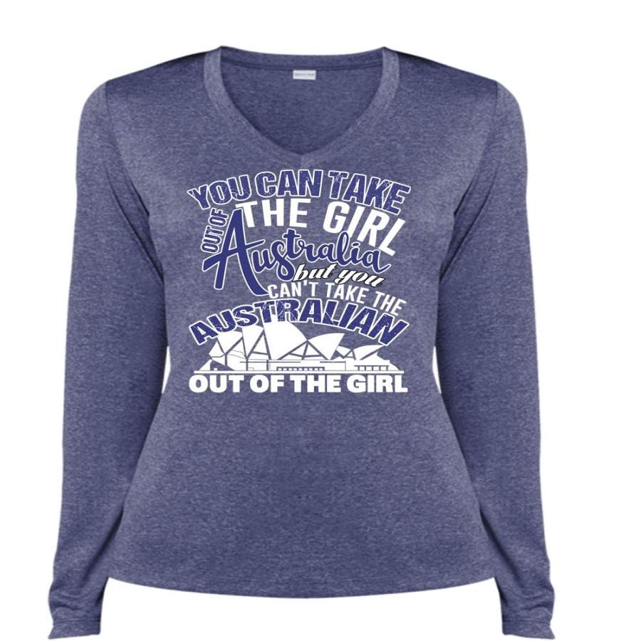 You Can Take The Girl Out Of Australia T Shirt, My Favorite T Shirt, Cool Shirt (Ladies LS Heather V-Neck)