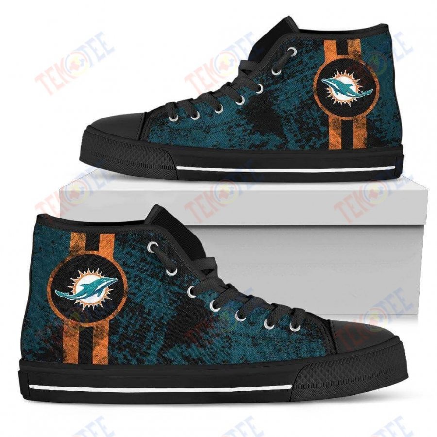 Mens Womens Miami Dolphins High Top Shoes V1 Triple Stripe Bar Dynamictop Quality TMT793