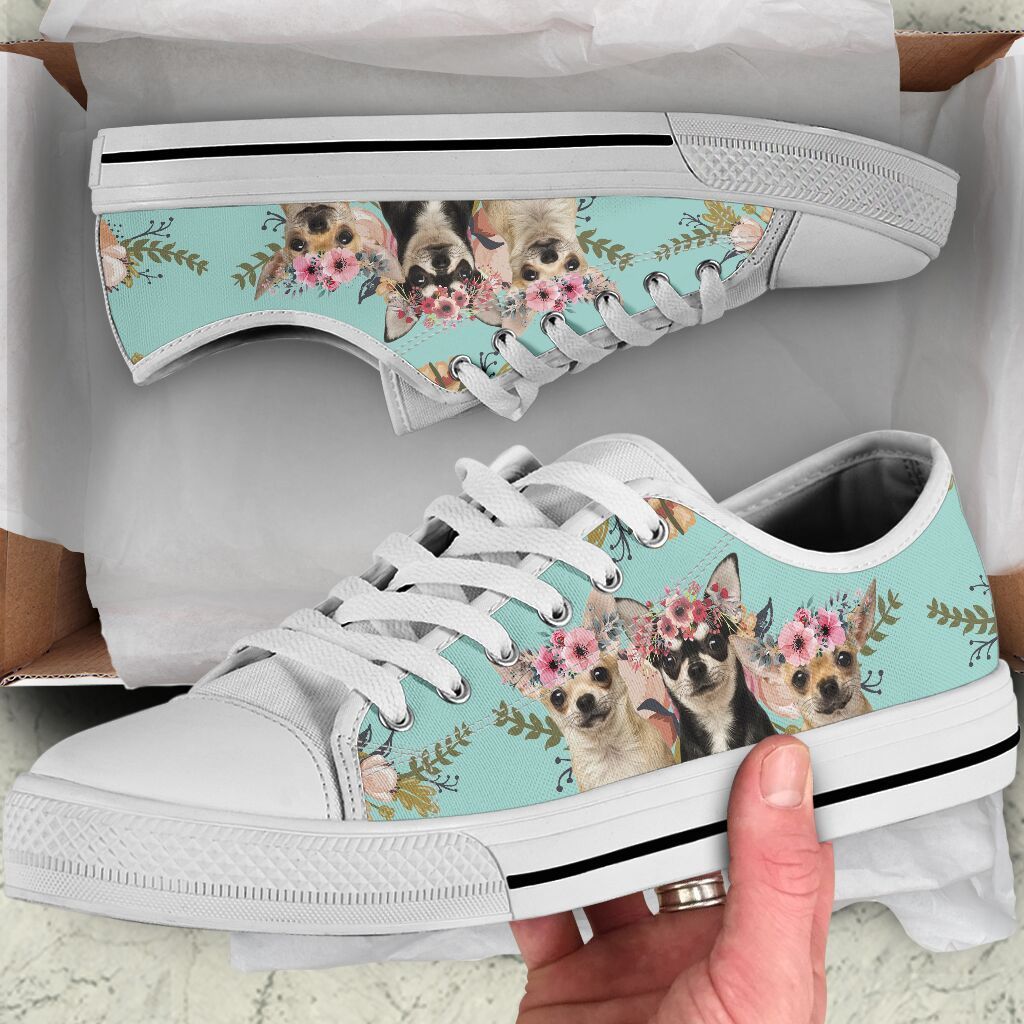 Chihuahua Flower Low Top Shoes For Women, Shoes For Men Custom Shoes