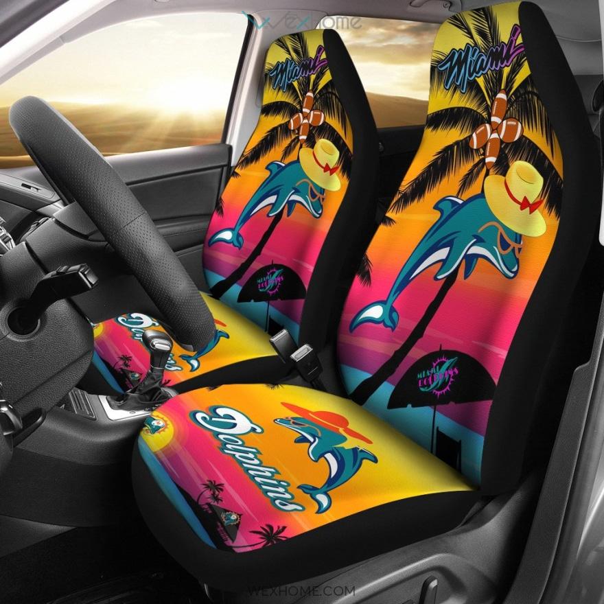 Miami Dolphins Football Car Seat Covers | Miami Dolphins On Beach Holiday Seat Covers