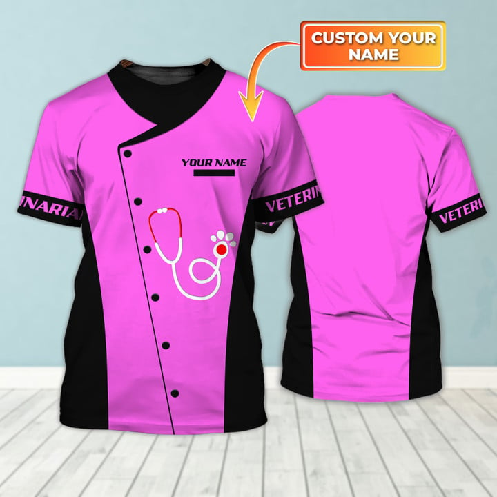 Veterinarian Uniform Black Pink Custom Name 3D Shirts (Non Workwear)