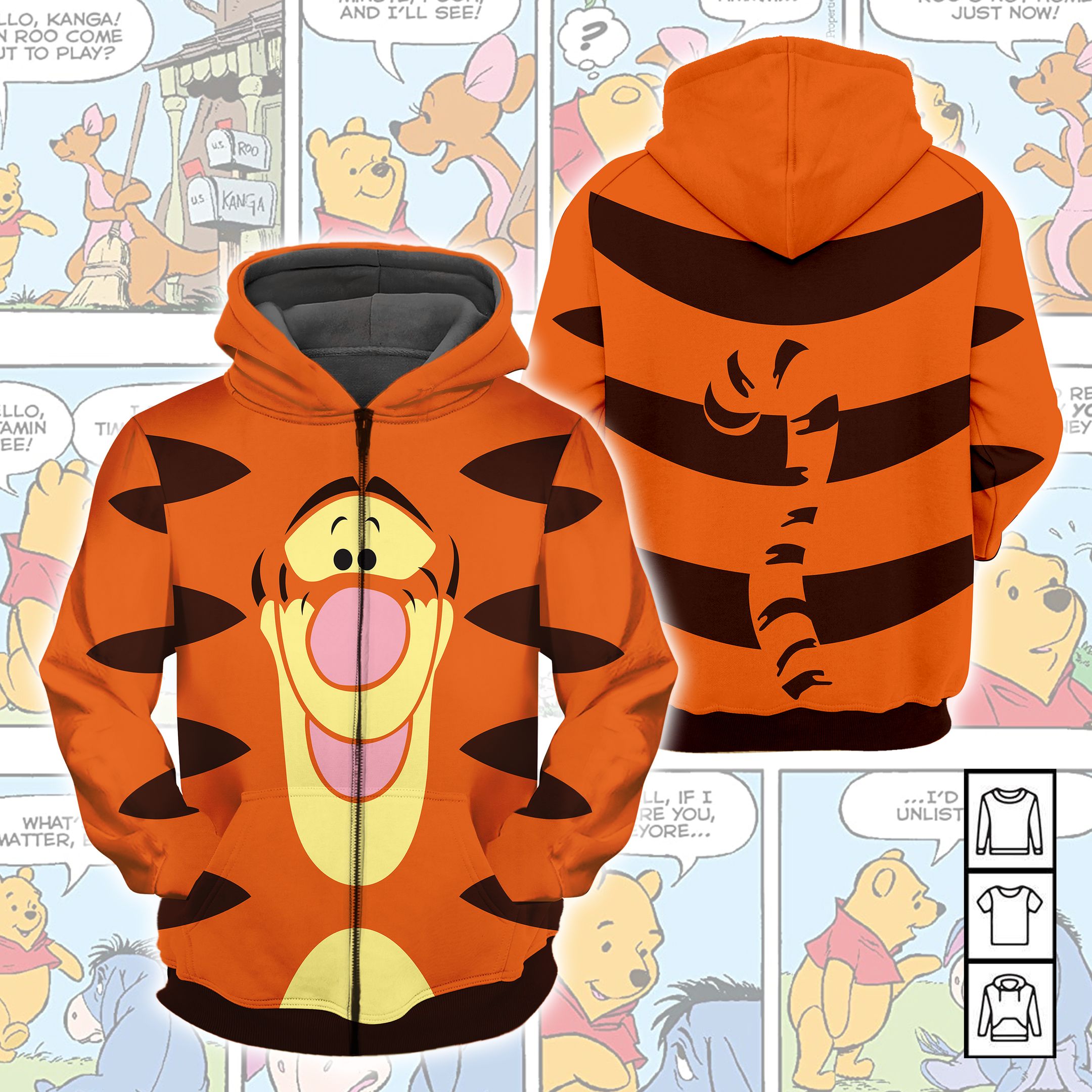 Winnie The Pooh Cartoon Tigger Name Hoodie Dress All Over Printed 3D Unisex Men Women