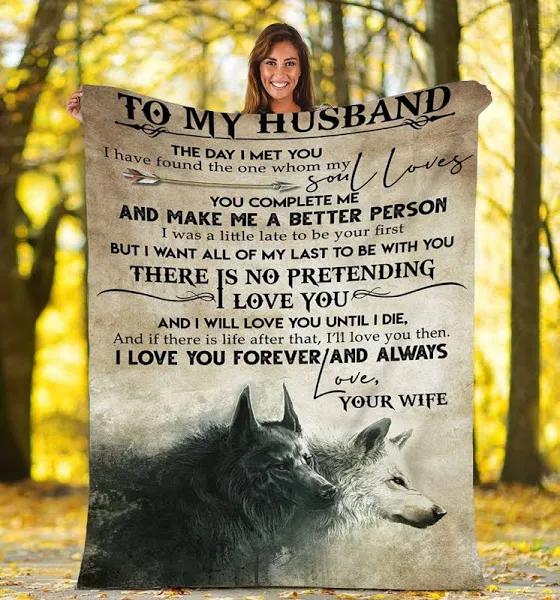 To My Husband I Have Found The One Whom My Soul Loves Wolf Fleece Blanket Gift For Husband From Wife Home Decor Bedding Couch Sofa Soft And Comfy Cozy