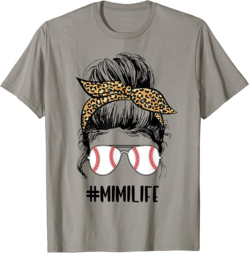 T-ball Mimi Life Messy Bun Leopard Teeball Mimi Softball T-Shirt