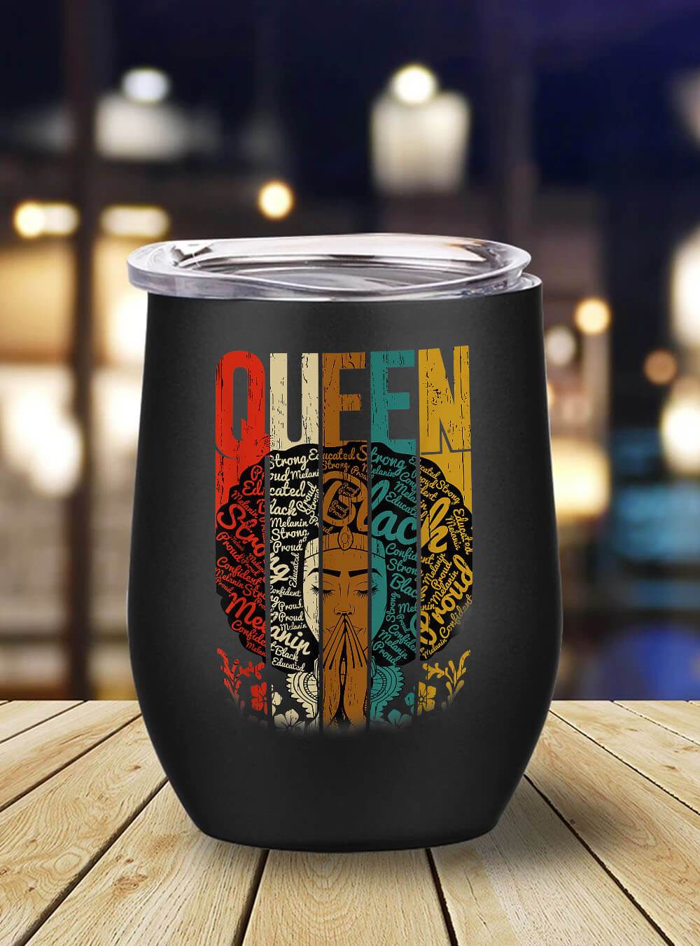 African Tumbler Mug Melanin Vintage Retro Afro Woman Queen Gift Stainless Steel Wine Tumbler Mug Afrocentric Inspired Gift Ideas BPS2832