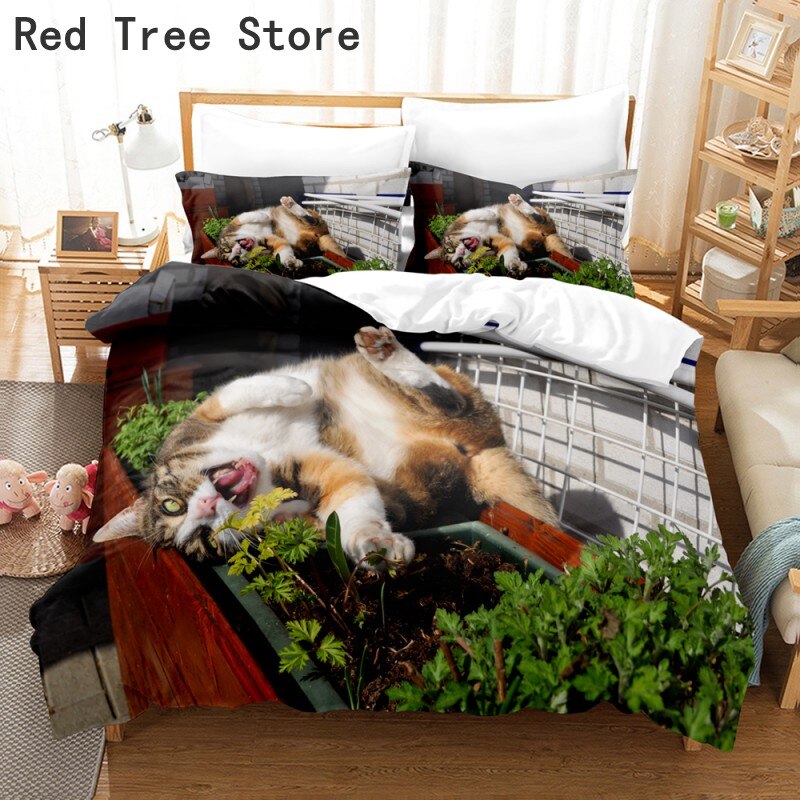 3D Bedding Set Cute Pets Cat Printing Duvet Cover Queen King Size With 1/2Pc Pillowcase Home Decor Bed Linens For Kids