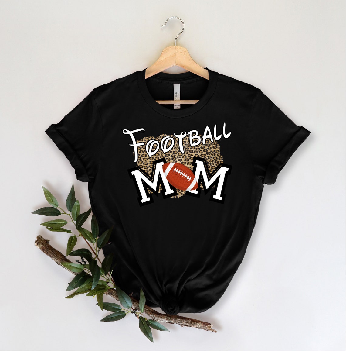 Classic T-Shirt For Football Lovers Ball Printed Leopard Design Football Mom Shirt Mother’S Day Shirt