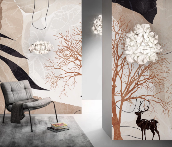 3D Abstract Tree Plant Buck Animal Wall Mural Wallpaper Lxl