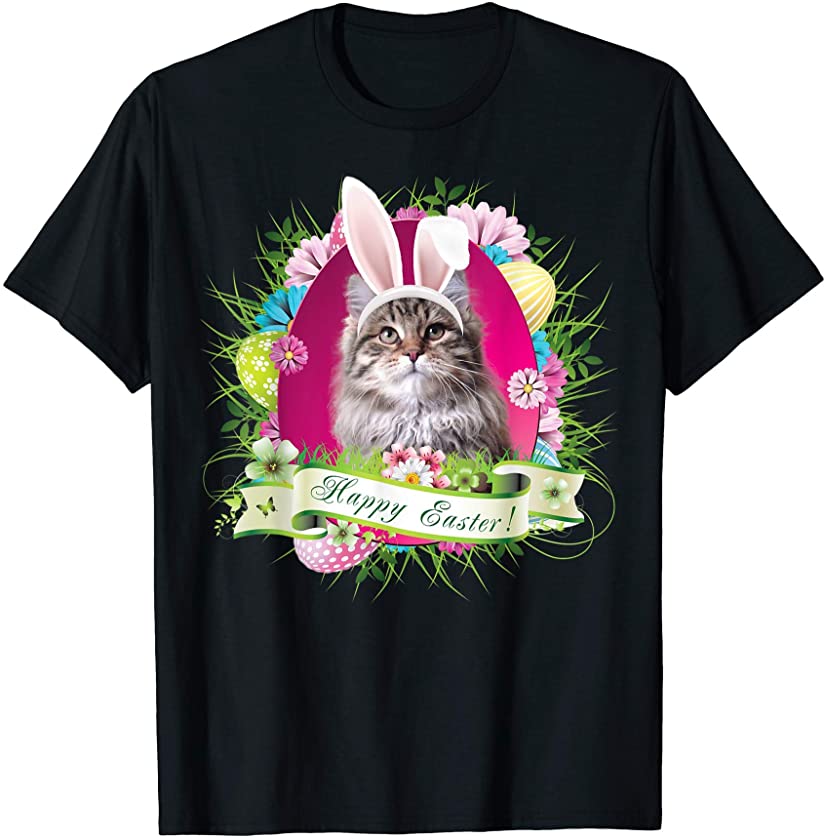 Bunny Siberian Cat Happy Easter Day Lover Egg Hunt Lovely T-Shirt