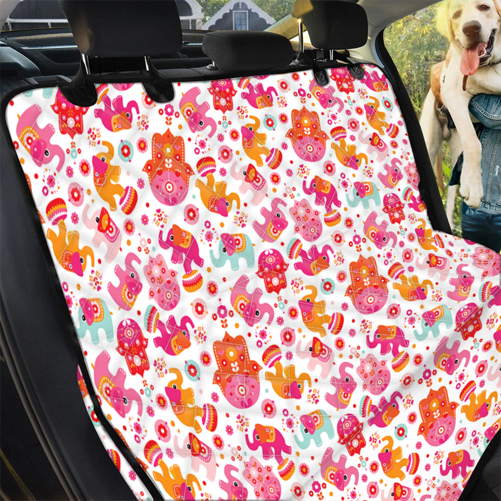 Girly Elephant And Hamsa Pattern Print Pet Car Back Seat Cover