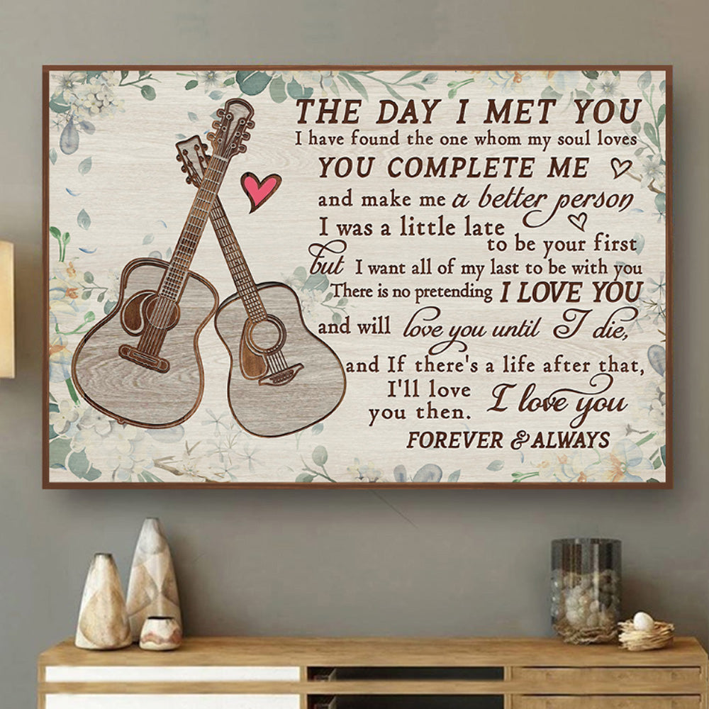 Acoustic Guitar Floral Couple Horizontal Poster & Canvas Home Decor Wall Art Visual Art