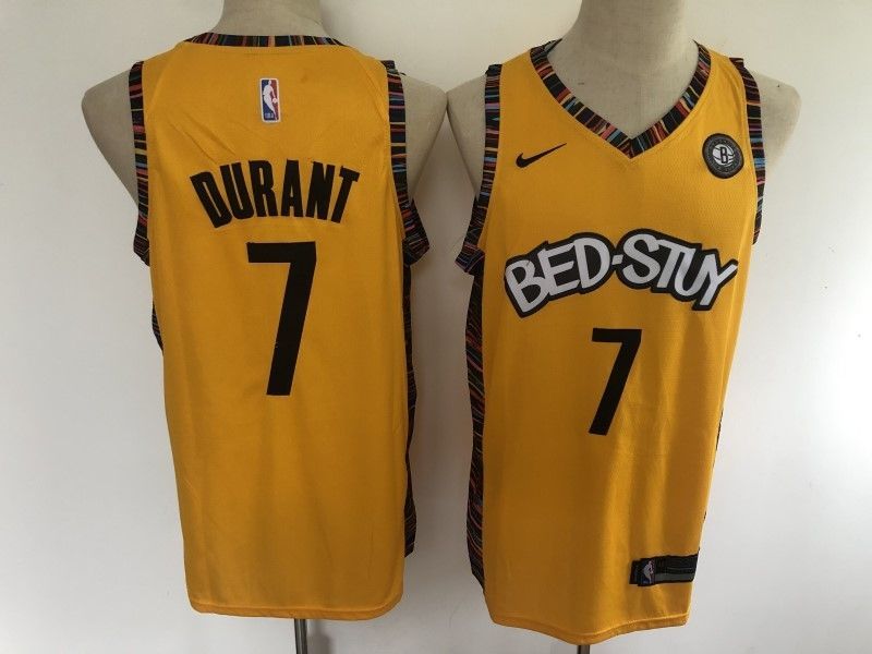 Brooklyn Nets Bed-study Kevin Durant #7 NBA 2020 New Arrival Burnt Yellow Jersey